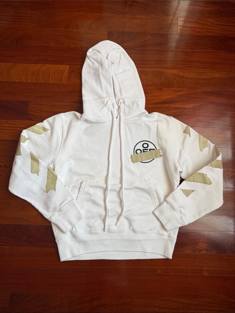 Off-White White Hoodie with Tape Motif
